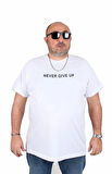 Starbattal Erkek Büyük Beden Sıfır Yaka Tişört Never Give Up 25140 BEYAZ