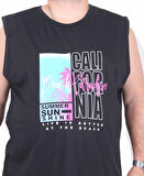 Starbattal Büyük Beden Baskılı Kolsuz Tişört Beach Paradise 25151 SIYAH