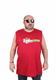 Starbattal Büyük Beden Baskılı Kolsuz Tişört Think Fast Run 25152 BORDO