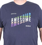 Starbattal Erkek Büyük Beden Sıfır Yaka Tişört Awesome 25164 LACIVERT