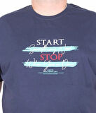 Starbattal Erkek Büyük Beden Sıfır Yaka Tişört Start Stop 25178 LACIVERT