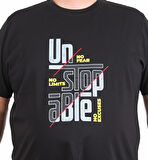 Starbattal Erkek Büyük Beden Sıfır Yaka Tişört Un Stop Able 25181 SIYAH