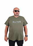 Starbattal Erkek Büyük Beden Sıfır Yaka Tişört Alive 25187 HAKI