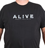 Starbattal Erkek Büyük Beden Sıfır Yaka Tişört Alive 25187 SIYAH