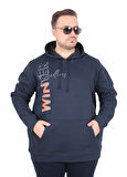 Starbattal Büyük Beden Kapüşonlu Sweat Double Face Winter 25700 LACIVERT