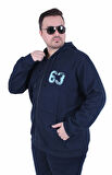 Starbattal Büyük Beden Kapüşonlu Sweat Double Face Sixty Three 25704 LACIVERT