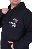 Starbattal Büyük Beden Kapüşonlu Sweat Double Face Never 25706 LACIVERT
