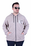 Starbattal Büyük Beden Kapüşonlu Sweat Double Face Sixty Three 25704 BEJ