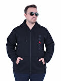 Starbattal Büyük Beden Kapüşonlu Fermuarlı 3ip Sweat Black 25716 SIYAH