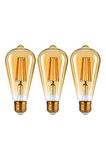 St64 Flamanlı 4w Rustik Led Ampul 3'lü Paket Dekoratif Aydınlatma