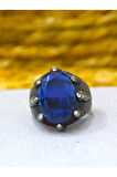925 Ayar Gümüş Oval Lacivert Taşlı Yüzük