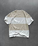 stilaura Unisex Bisiklet Yaka Parçalı T-Shirt - Bej