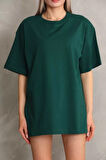 stilaura Unisex Bisiklet Yaka 20/1 Düz Oversize T-Shirt - Yeşil