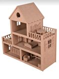 Ahşap Oyuncak Barbie Evi ( 15 Adet Minyatür Mobilya Takımı Hediyeli )