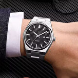 Gümüş Analog Kol Saati – Siyah Kadranlı, Çelik Kordon, Quartz, Takvimli - STC11986