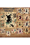 Anime Cadı Silüetleri Vintage 12 Adet Scrapbook Bullet Journal Mat Planlayıcı Sticker Etiket Seti