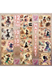 Anime Kız Silüetleri Vintage 12 Adet Scrapbook Bullet Journal Mat Planlayıcı Sticker Etiket Seti