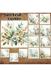 Sarı Yeşil Çiçekler Yapraklar Vintage 12 Adet Scrapbook Bullet Journal Mat Planlayıcı Sticker Seti