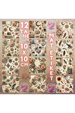 Boho Temalı Kolaj Vintage 12 Adet Scrapbook Bullet Journal Mat Planlayıcı Sticker Etiket Seti