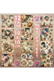 Celestial Kolaj Vintage 12 Adet Scrapbook Bullet Journal Mat Planlayıcı Sticker Etiket Seti