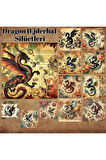 Dragon Ejderha Silüetleri Vintage 12 Adet Scrapbook Bullet Journal Mat Sticker Etiket Seti