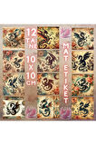 Dragon Ejderha Silüetleri Vintage 12 Adet Scrapbook Bullet Journal Mat Sticker Etiket Seti