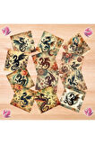 Dragon Ejderha Silüetleri Vintage 12 Adet Scrapbook Bullet Journal Mat Sticker Etiket Seti