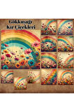 Gökkuşağı Ve Kır Çiçekleri Vintage 12 Adet Scrapbook Bullet Journal Mat Sticker Etiket Seti