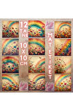 Gökkuşağı Ve Kır Çiçekleri Vintage 12 Adet Scrapbook Bullet Journal Mat Sticker Etiket Seti