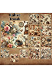 Kahve Temalı Kolaj Vintage 12 Adet Scrapbook Bullet Journal Mat Planlayıcı Sticker Etiket Seti