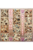 Kahve Temalı Kolaj Vintage 12 Adet Scrapbook Bullet Journal Mat Planlayıcı Sticker Etiket Seti