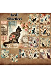 Kedi Silüetleri Vintage 12 Adet Scrapbook Bullet Journal Mat Planlayıcı Sticker Etiket Seti