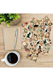 Kedi Silüetleri Vintage 12 Adet Scrapbook Bullet Journal Mat Planlayıcı Sticker Etiket Seti