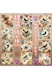 Kuş Silüetleri Vintage 12 Adet Scrapbook Bullet Journal Mat Planlayıcı Sticker Etiket Seti