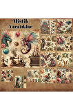 Mistik Yaratıklar Vintage 12 Adet Scrapbook Bullet Journal Mat Planlayıcı Sticker Etiket Seti