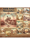 Suluboya Antik Şehir Manzaraları Vintage 12 Adet Scrapbook Bullet Journal Mat Sticker Etiket Seti