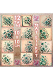 Turkuaz Çiçekler Vintage 12 Adet Scrapbook Bullet Journal Mat Planlayıcı Sticker Etiket Seti