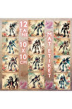 Anime Tarzı Gundam Robotlar 12 Adet Scrapbook Bullet Journal Mat Planlayıcı Sticker Etiket Seti