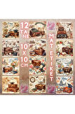 Ahşap Valizler Vintage 12 Adet Scrapbook Bullet Journal Mat Planlayıcı Sticker Etiket Seti
