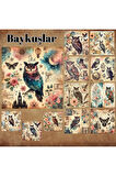 Baykuşlar Vintage 12 Adet Scrapbook Bullet Journal Mat Planlayıcı Sticker Etiket Seti