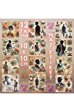 Erkek Silüetleri Vintage 12 Adet Scrapbook Bullet Journal Mat Planlayıcı Sticker Etiket Seti