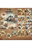 Eski Şatolar Vintage 12 Adet Scrapbook Bullet Journal Mat Planlayıcı Sticker Etiket Seti