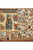 Fantastik Masal Karakterleri Vintage 12 Adet Scrapbook Bullet Journal Mat Sticker Etiket Seti