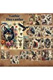 Gothic Hayvanlar Vintage 12 Adet Scrapbook Bullet Journal Mat Planlayıcı Sticker Etiket Seti