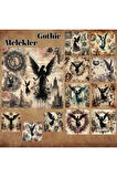 Gothic Melek Silüetleri Vintage 12 Adet Scrapbook Bullet Journal Mat Planlayıcı Sticker Etiket Seti