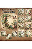 Kelebekler Ve Sarmaşıklar Vintage 12 Adet Scrapbook Bullet Journal Mat Planlama Sticker Etiket Seti