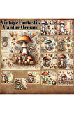 Mantar Ormanı Vintage 12 Adet Scrapbook Bullet Journal Mat Planlayıcı Sticker Etiket Seti
