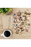 Mantar Ormanı Vintage 12 Adet Scrapbook Bullet Journal Mat Planlayıcı Sticker Etiket Seti