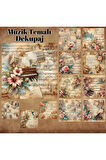 Müzik Temalı Vintage 12 Adet Scrapbook Bullet Journal Mat Planlayıcı Sticker Etiket Seti