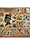 Steampunk Silüetler Vintage 12 Adet Scrapbook Bullet Journal Mat Planlayıcı Sticker Etiket Seti